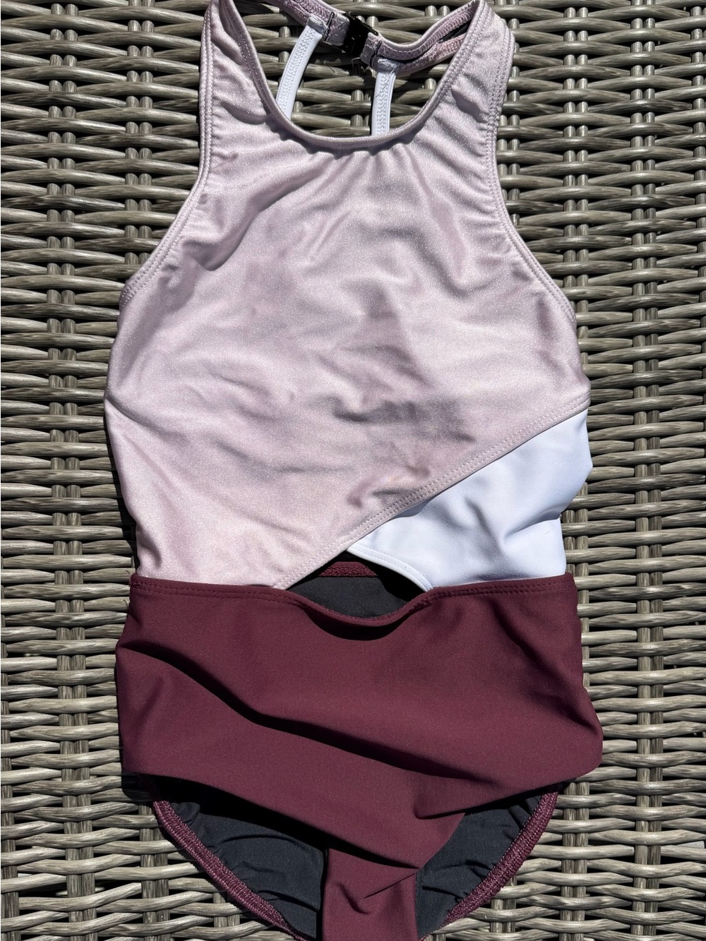 Girls' Colorblock Dance Leotard - Light Pink, White & Burgundy